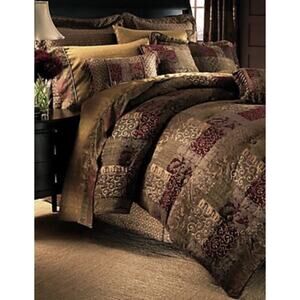 Croscill Galleria One KING Quilted Sham Red Brown Patchwork Flanged Regal